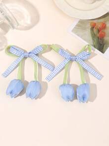 2pcs Multicolor Tulip Hair Clip,Cute Bow Tulip Hairpin,Pastoral Vacation Style,Elegant Sweet Hair Accessories Gift For Girl Teen Daily Christmas Party - Multicolor - View 4