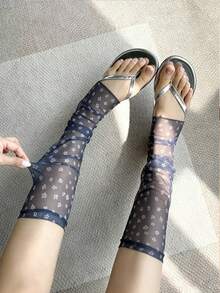 1/2 Pairs Korean Sweet Girl Style Mesh Floral Ruffle Leg Warmers, Japanese Girly Style Sheer Floral Leg Sleeves - Multicolor - View 10