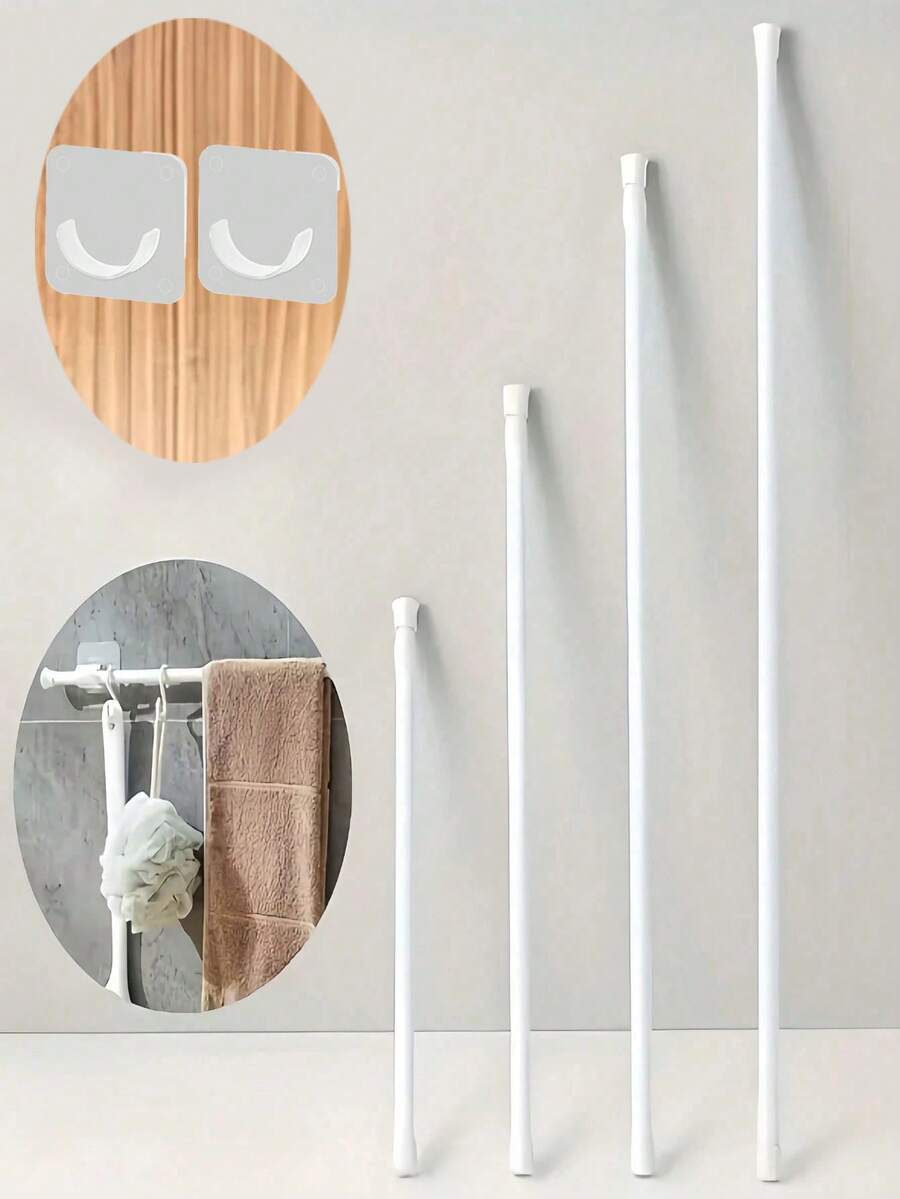 Thickened No-Drill Adjustable Telescopic Rod + 2 Rod Brackets, Multi-Function Telescopic Shower Curtain Window Curtain Clothes Drying Rod, No-Installation Expandable Storage Rod For Home Bathroom Closet Window, Suitable For Renters DIY Enthusiasts Apartment Home Use - Multiple Styles - View 1