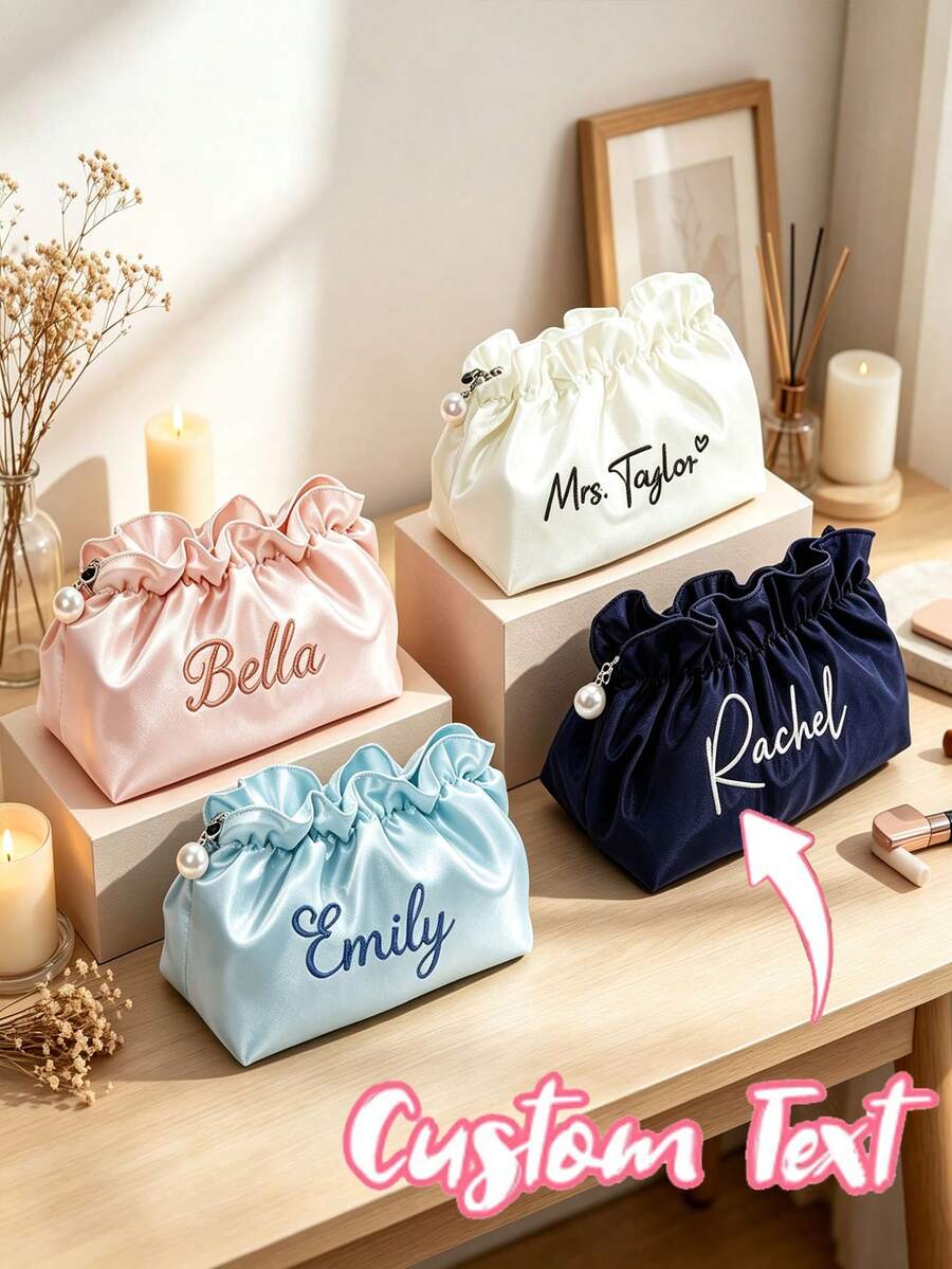 Customized Makeup Bag Cloud Bag Personalized Bridesmaid Makeup Bag Striped Makeup Bag Large Capacity Makeup Bag Bridesmaid Bride Gift - Multicolor - View 1