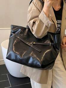 Large Capacity Tote Bag For Women, Daily Commute - Black - View 4