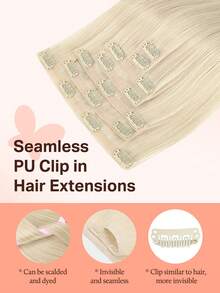 DOORES 14-24 Inch Seamless Clip-In Hair Extensions, 130g-160g 7pcs Real Human Hair Invisible PU Skin Weft, Platinum Gold, Natural Remy Straight Hair, Easy To Wear & Style - S60A - View 6