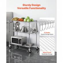 Kitchen Utility Cart, 3 Tier Heavy Duty Adjustable Wire Storage Rack, Commercial Steel Rolling Service Trolley On Wheels, Work Table With Handle Bar, For Garage And Laundry Room, 35x17.8x40.9 In - Silver 35x17.8x40.9 In - View 6