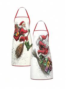 4pcs/Set Christmas Cartoon Character Print Aprons, Penguin Santa Claus Snowman Elf Patterns, Kitchen Cooking Baking Aprons, Suitable For Holiday Party Home Decor - Multicolor - View 3
