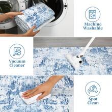 Techigher Modern Abstract Area Rug, Large Washable Living Room Rug, Ultra-Soft Non-Slip Bedroom Carpet & Foldable Floor Mat - Light Blue - View 3