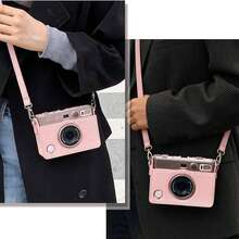 Protective Case For Fujifilm Mini Camera, Litchi Grain PU Leather Camera Bag With Photo Print Slot, Precise Charging Port Cutout, Detachable Protective Shell, Adjustable Detachable Shoulder Strap, Suitable For Travel, Pink/Black/Brown - View 9