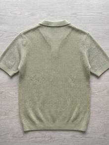 Men's Solid Color Waffle Knit Polo Shirt With Turn-Down Collar, Short Sleeve Casual Top, Thin - Green - View 8