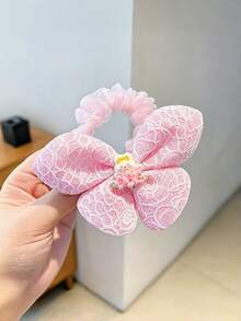 1件可愛卡通兔子蝴蝶結髮圈，粉色亮片蕾絲網紗髮帶，甜美裝飾女性髮飾 - 彩色 - 查看 3