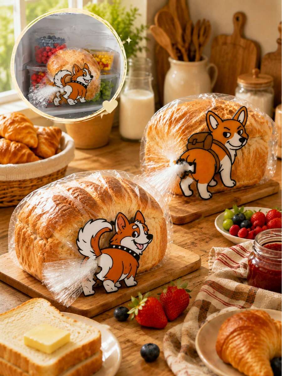 2pcs Corgi Butt Shaped Bread Clips And Snack Clips, 2D Flat Corgi Shaped Plastic Bag Clips, Lightweight Kitchen Storage Accessories, Suitable For Bread, Snacks, Pantry Decor, Pet Lover Gift, Corgi Themed Home Decor - View 1