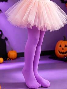 1pc Solid Color Fashion Kids Dance Tights, Girls Dance Practice Tights, Velvet Stockings, Suitable For All Seasons, Halloween, Multi-Color Options - Multicolor - View 4