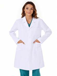 Bata de laboratorio/chaqueta de diseño simple con bolsillos, talla grande, blanca, primavera/otoño - Negro - Ver 9