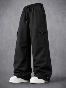 Men's Streetwear Functional Cargo Pants, Adjustable Hem, Multi-Pocket Design, Suitable For Daily Streetwear And Home Workout - Black - View 11