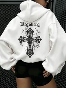 Sudadera con capucha y cordón para mujer, corte holgado, tela cómoda, versátil, casual, para uso diario y actividades al aire libre - Blanco - Ver 1