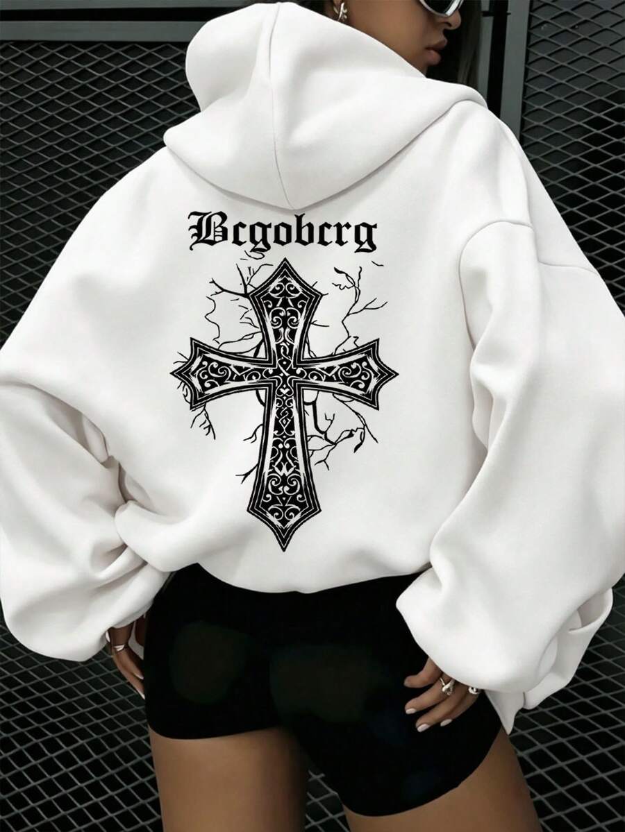 Sudadera con capucha y cordón para mujer, corte holgado, tela cómoda, versátil, casual, para uso diario y actividades al aire libre - Blanco - Ver 1