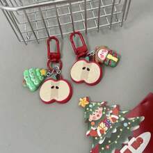 1pc Christmas Theme Cartoon Keychain, Apple Slice With Holiday Pendant, Colorful 3D Character Charm, Bag Accessory, Lobster Clasp Design, Cute Festive Gift, Multiple Styles - A - View 7