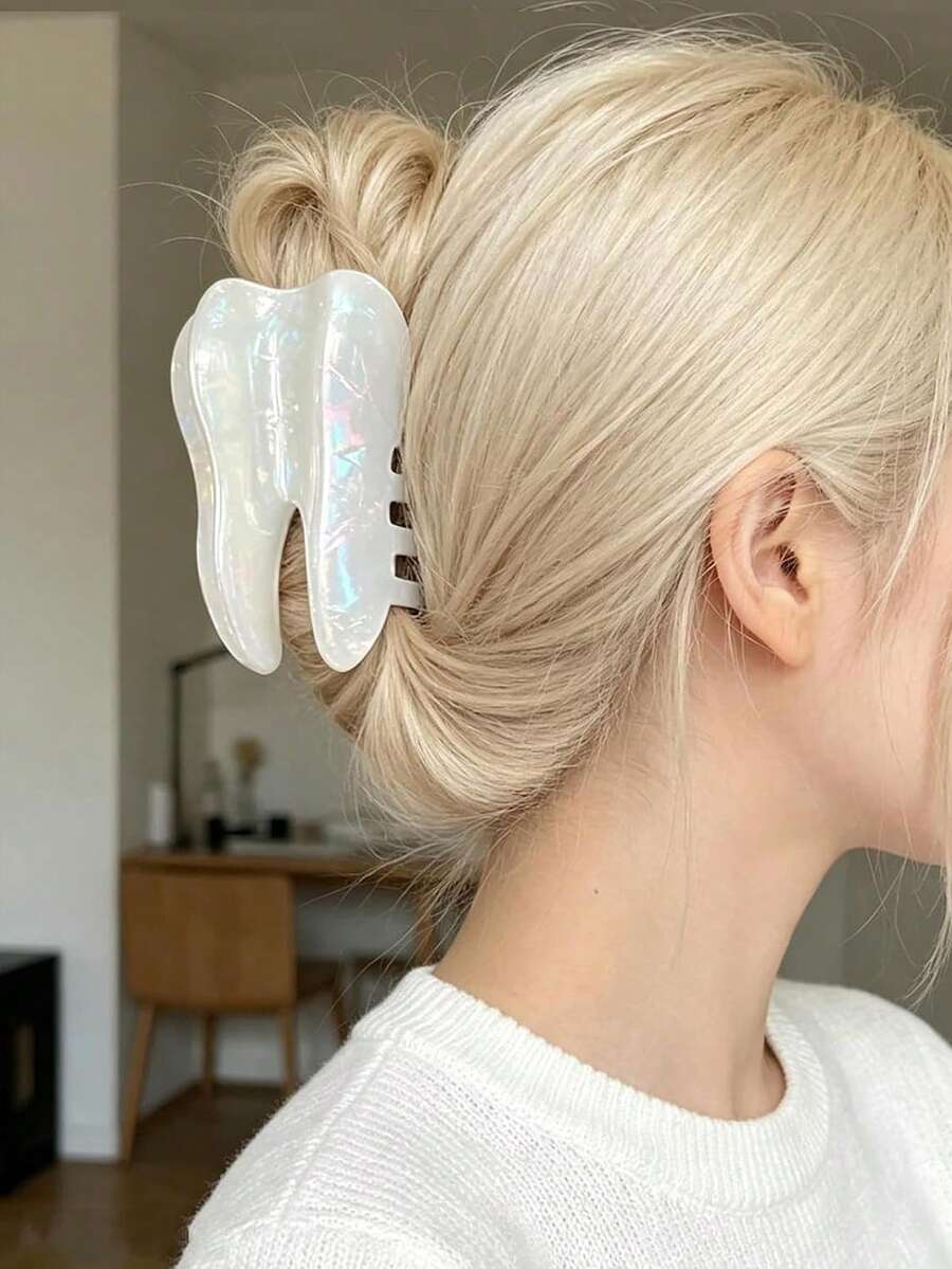 個性化白色牙齒造型醋酸纖維髮夾，趣味牙醫創意髮夾，適合女性與女孩 - 彩色 - 查看 1