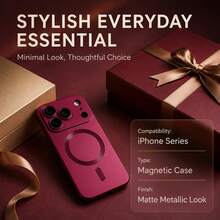 SKJL فاخرة ل- Magsafe بطانية هاتف TPU ناعم مطفي متوافق مع iPhone 18 18Pro 18Pro Max 17 17Pro 17Pro Max Air 16 16Pro 16Pro Max حماية العدسة بطانية معدني - عنابي اللون - مشاهدة 8