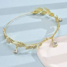Rhinestone Crystal Leaf Crown Headband, Vintage Fairy Princess Style Accessory, Suitable For Bride Wedding Wear - Multicolor - View 2