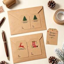 300pcs/Roll Christmas Kraft Paper Decorative Sealing Stickers 7.5*5cm Polygon Stickers 4 Patterns Baking Packaging Sealing Stickers Envelope Gift Sealing Stickers DIY Decorative Stickers Bottle Jar Label Stickers PVC Self-Adhesive Label Roll Stickers - Multicolor - View 3
