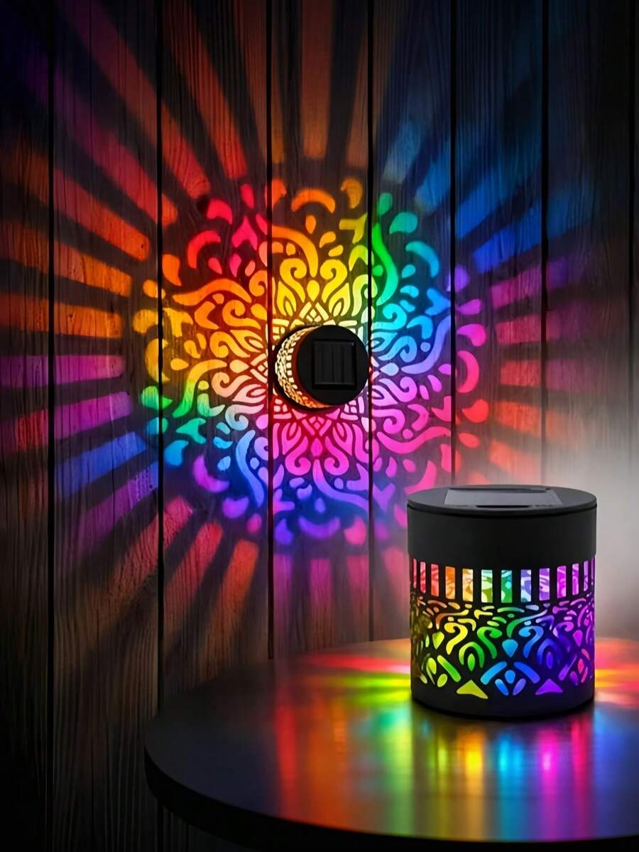 Solar Powered Outdoor Projection Wall Light, Waterproof Automatic Switch, Mandala Pattern LED Landscape Light, Warm White Color Changing Decorative Light For Garden, Fence, Patio, Yard, Pathway, Backyard, Holiday Party Decoration