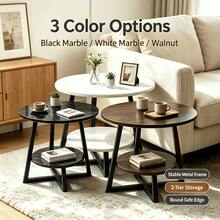 Two‑Tier Round Side End Table, Waterproof Easy‑To‑Clean Tabletop, Sturdy Geometric Metal Frame, Modern Decorative Furniture For Living Room, Bedroom And Small‑Spaces - Off-white - View 1
