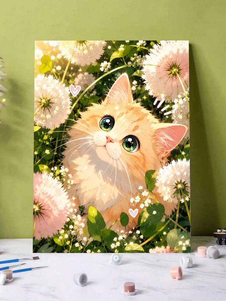 DIY Paint By Numbers Set - Cute Cat Unframe DIY Canvas Art, Perfect Home Decoration & Creative Gift Idea