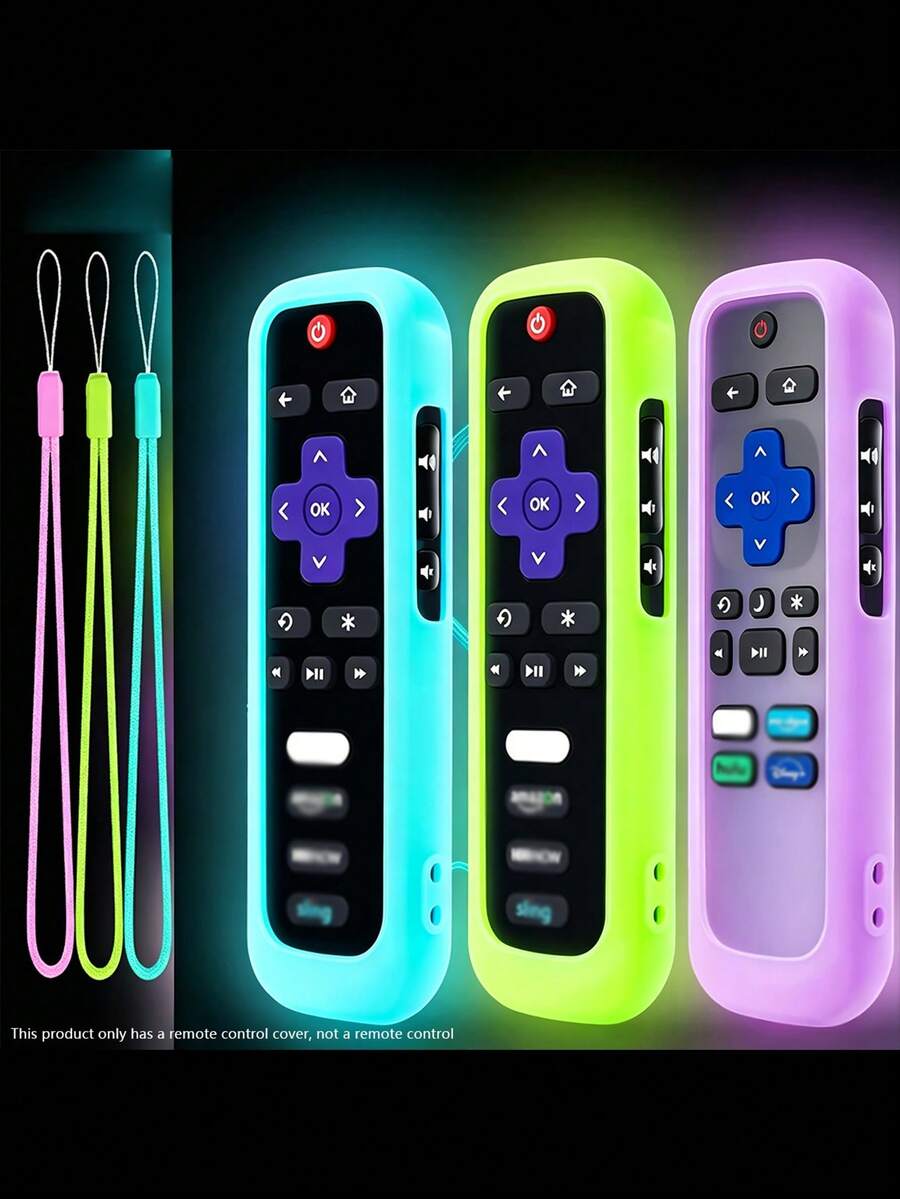 3pcs Glow-In-The-Dark Solid Color Remote Control Silicone Protective Case, Soft Rubber Full Coverage Dustproof & Shockproof Remote Shell, With Colorful Lanyard To Prevent Loss, Compatible For T Cl Ro Ku280 English Version Remote Control Protection & Storage, Practical Home Use Remote Control Protective Accessory - View 1
