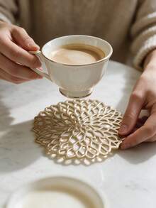 6-24pcs Gold Hollow Flower Design Coasters, Modern Minimalist PVC Round Waterproof Heat-Insulating Coasters Suitable For Coffee Table, Banquet, Holiday Gathering - Multicolor - View 2