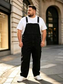 Men's Black Denim Dungarees Work Overalls Plus Size - Black - View 11
