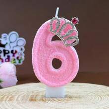 Pink Flock Texture Number Birthday Candle 0‑9, Rhinestone Crown Decor Digital Cake Topper Candle, Cute Princess‑Style Cake Decoration Candle For Girls Birthday Party Baby Shower Birthday Cake Decor Supplies - Multicolor - View 17