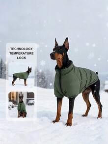 1 buah Pakaian Anjing Tebal Hangat Musim Dingin, Jaket Musim Dingin untuk Anjing, Pakaian Dua Kaki Cocok untuk Anjing Sedang dan Besar, Pakaian Natal Hewan Peliharaan - Dark Green - View 3
