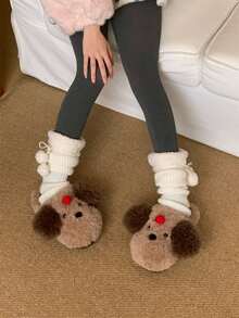 XIXITIAO Cute Cherry Dog Closed‑Toe Slippers, Warm Soft‑Soled Cozy Indoor Home Slippers - Brown - View 5