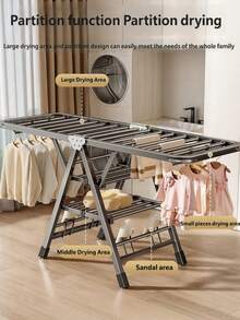 1.4M Folding Clothes Drying Rack, Freestanding Household Laundry Airer, Double‑Tier Metal Drying Hanging Rods, Fold‑Flat Space‑Saving Garment Stand, Sturdy Grey Indoor Balcony Clothes Dryer Rack, Suitable For Apartment, Dormitory And Household Use - Grey - View 10
