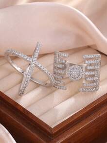 2pcs Fashion New Blue Turquoise Gold-Plated X-Cross Multi-Layer Geometric Open Ring Set - 2 Rings- - View 15