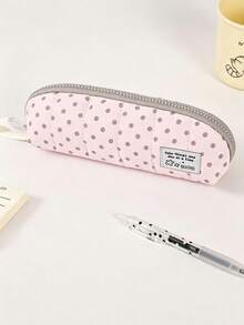 1pc Cream Polka Dot Pencil Case, Ins Style Large Capacity Student Stationery Bag, With Internal Mesh Compartment, Detachable Handle, Sweet Zipper Pencil Pouch, Back To School Stationery Storage Bag, Back To School - Default - View 7