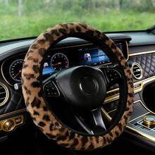 A Winter Warm Hand Faux Mink Plush Fabric Simulated Long Plush Leopard Print Car Steering Wheel Cover Without Inner Ring Suitable For 14.5-15 Inch Car Interior Accessories - A - View 15