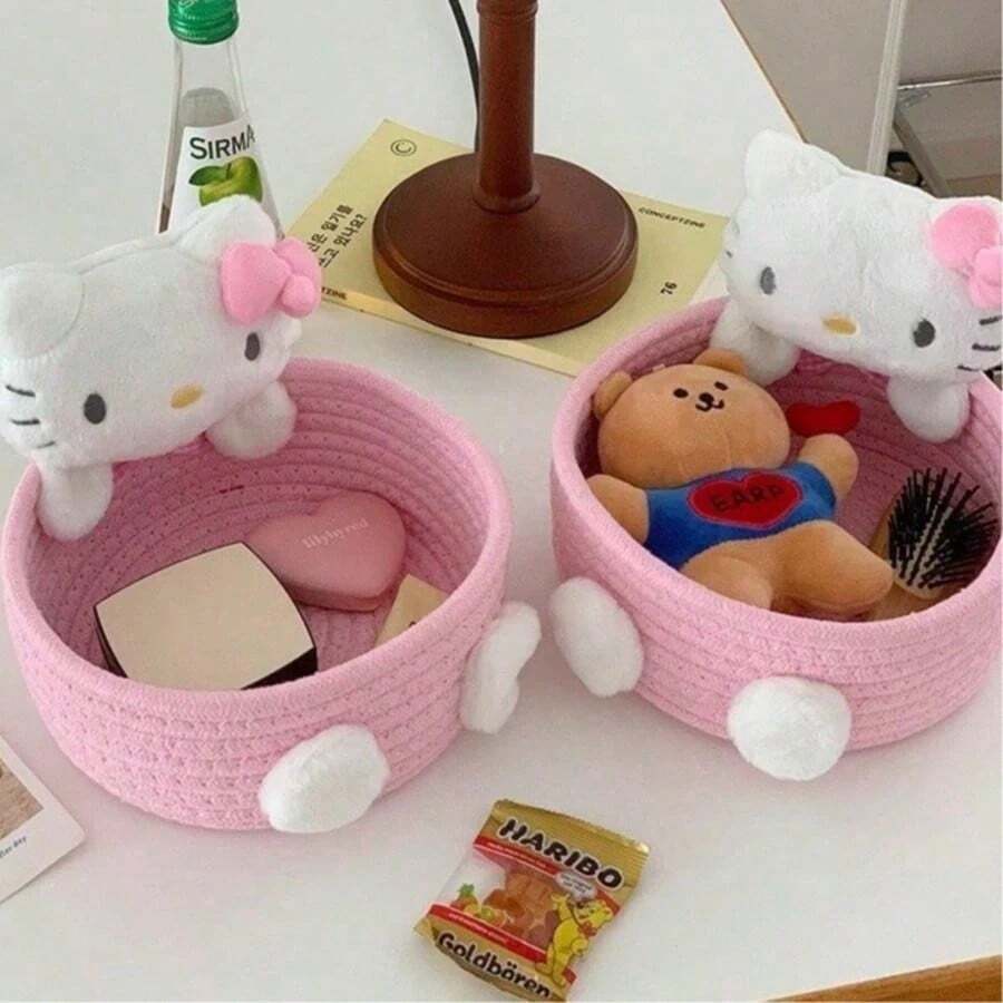 1個 Sanrio Hello Kitty 可愛收納籃，可愛化妝品與玩具收納盒，臥室裝飾，生日禮物，粉紅色（本產品的特殊編織工藝非粗糙製造） - 彩色 - 查看 1