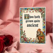1/3 Sets Vintage Humorous Birthday Greeting Card, "Thou Hath Grown Quite Ancient," Featuring A Stained Glass Border And Old Dwarf Skeleton Elements, Suitable For Elders/Old Friends, With Sturdy Paper And Vibrant Printing - A - View 8