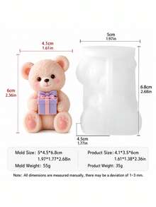 3D Plush Bear-Shaped Silicone Candle Mold, 2 Teddy Bear Molds With Balloon And Gift Box, DIY Aromatherapy Candle Plaster Diffusion Stone Epoxy Resin Birthday Home Decor Handmade Mold - Bear Candle Mold - View 9