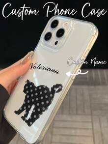 1pc Transparent TPU Customized Phone Case, Printed With Polka Dot Black Cat Pattern And Customizable Letters, Perfect As A Beautiful Gift For Friends And Girls, Compatible With Apple 18/18 Pro/18 Pro Max, 17/17 Pro/17 Pro Max, 16-11/Pro/Pro Max/Plus - Valentine's Day Gift/Apple Phone Case/Apple 16 Phone Case/Apple 17 Pro Max Phone Case/Apple 18 Phone Case - Clear - View 2