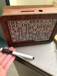 2pcs Money Box Set (1 Money Box + 1 Marker Pen) 1000/3000/10000 Euro Savings Box, 3 Sizes Available, Wooden Reusable Money Vault, Kids Challenge Savings Box, High-Quality Wooden With Number Counter, Can Store Coins And Banknotes, Perfect Gift For Friends And Family, Suitable For Thanksgiving And All Occasions - Piggy Bank - View 2