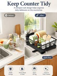 Large Capacity Dish Drying Rack With Auto Drainboard, Kitchen Counter Dish Drainer Organizer For Dishes, Bowls, Cups, Space Saving Sink Storage Rack - Multicolor - View 4