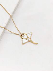 1pc Summer Beach Ocean Style Stainless Steel Oil Drop Stingray Pendant, 18K Gold Vacuum Plated Niche Design Women's Necklace - White Gold - View 3