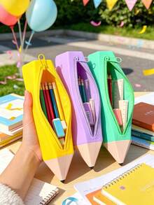 1pc Fun Pencil Shaped Pencil Case, Pencil Shape Student Pencil Pouch, Large Capacity Multi-Color Stationery Storage Box, Suitable For Back To School Season Gift, Gift Packaging Supplies, Storage Bag - Multicolor - View 7