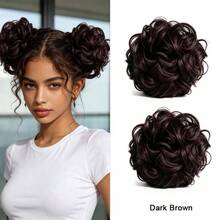 2 Packs Messy Curly Synthetic Hair Bun Scrunchies, 6 Inch Elastic Fake Donut Hair Rings, Fluffy Voluminous Hair Pieces For Women, Quick Double Buns Look For Daily Halloween Party - Multicolor - View 19