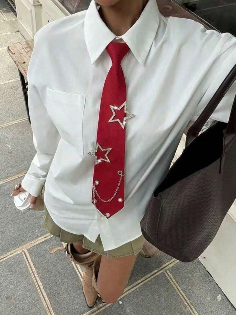 1pc Women's Fashion Shiny Rhinestone Star Decor Minimalist Adjustable Tie, Suitable For Daily Casual Outings, Dates, Parties And Shopping - Multicolor - View 1