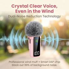 HITOZON Wireless Lavalier Lapel Microphone, 2 Mics With Charging Case, Noise Cancelling, LED Battery Indicator, Plug And Play Mic Compatible With IPhone, Android For Content Creators, Live Streaming & Video Recording - Pink - View 3