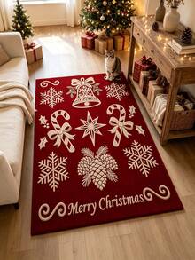 1pc Red Christmas Theme Doormat, Christmas Gift, Door Mat, Small Rug, Welcome Mat, Carpet, Floor Mat, Outdoor Doormat, Kitchen Rug, Home Decor, Front Door Mat, Area Rug, Outdoor Mat - Multicolor - View 1