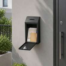 Shoze Lockable Wall‑Mounted Metal Drop Box With Hardware Keys, Practical Collection Box For Suggestion Papers And Donation Receipts - Black - View 3