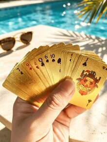 1pc Gold Foil Mini Playing Cards Boxed, Waterproof Pocket Playing Cards, Creative Christmas Stocking Filler, Bachelorette Party Favor Bag Filler, Wedding Guest Favor, Fun Travel Tabletop Game Gift - Gold - View 4